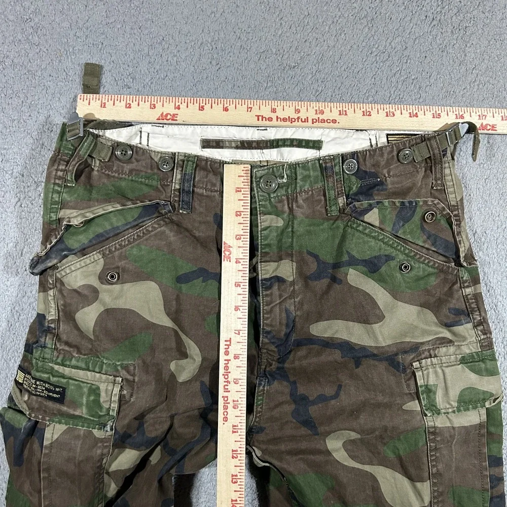 AWESOME WITH BORN Woodland Camo Cargo Pants Size 34 Military Combat #3627